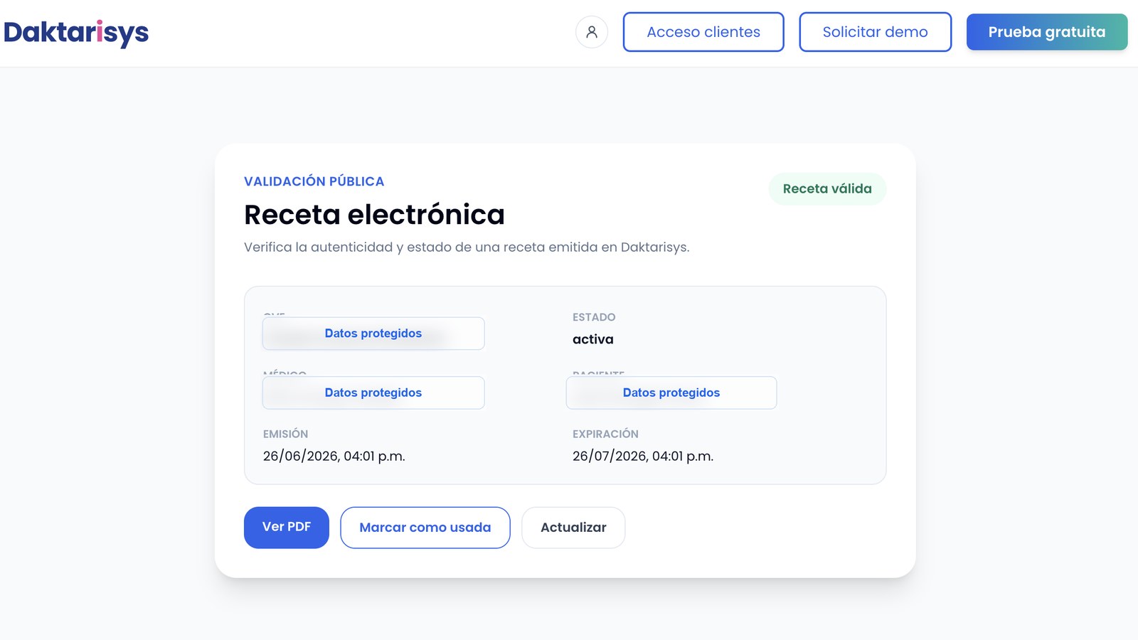 Validación pública en Daktarisys